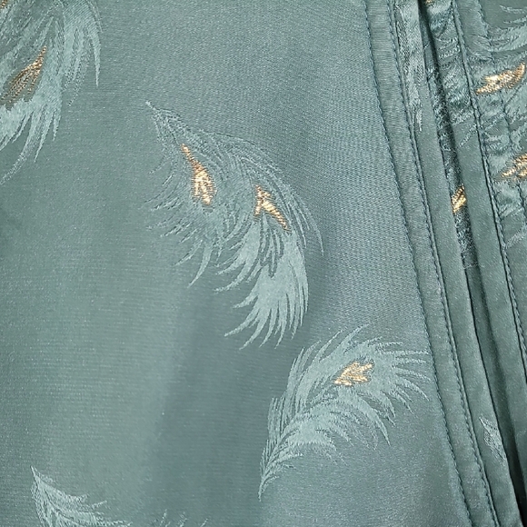 Vintage 80s 100% Silk Bomber Jacket XL Teal Gold Feather Embroidered Zip - Picture 6 of 16